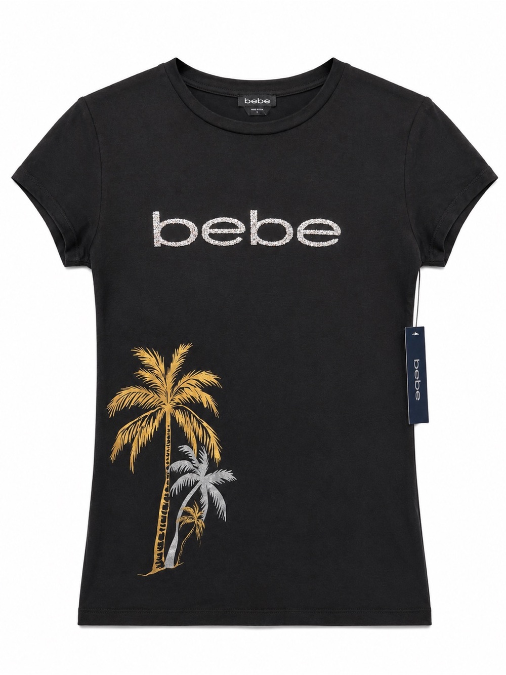 bebe Black Palm Graphic Tee